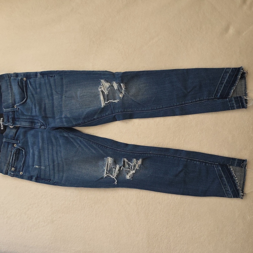 Express Distressed Ankle Jeans in Deep Blue